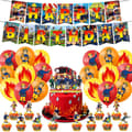 Brannmann Sam Tema Bursdagsfest Pynt Ballonger Banner Kake Topper Sett Kit