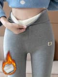 Miniatyrbilde 2 av 6: Komfortable fleecefôrede leggings for kvinner | Varme, høy elastisitet, plus size, grå, maskinvaskbare, høy midje, perfekt for hverdagsbruk XXL Ljusgrå