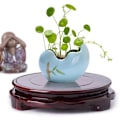 Miniatyrbillede 2 af 8: Ægte massivt træ udskåret vase base sten Buddha urtepotte træ C[f2] A3