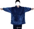 Tykk Sherpa-teppegenser, varm fleece-pullover for koselig hjemmekos**Vanlig enkel lomme blå Regular single pocket blue