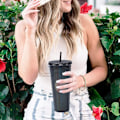 Miniatyrbillede 5 af 5: 710 ml plastik krus med låg og sugerør, genanvendelig iskaffe kop Transparent black