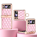 Pikkukuva 1 / 5: Pinnoitettu suojakotelo Samsung Galaxy Z Flip 4:lle, PU-kansi saranasuojalla ja sormipidikkeellä, pinkki Pink For Galaxy Z Flip 4