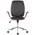 Miniatyrbillede 2 af 4: Klassisk og komfortabel kontorstol med ergonomisk ryg, justerbar højde i sort syntetisk materiale, træ og metal.