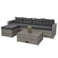 Miniatyrbillede 2 af 4: Polyrotin have til balkon, have terrasse, sofa, lav borde, puff, opbevaringsrum, grå, grå puder