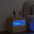 Miniatyrbillede 4 af 6: Sengelampe med LED-lys med skuffe og rum 50 x 40 x 45 cm i ingeniørtræ farve eg DEC033186 kastanj