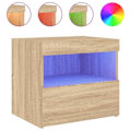 Miniatyrbillede 1 af 6: Sengelampe med LED-lys med skuffe og rum 50 x 40 x 45 cm i ingeniørtræ farve eg DEC033186 kastanj