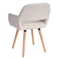 Pikkukuva 3 / 4: Retro design ilman pyöriä, kermavärinen kangasruokailupöydän tuoli, vaaleasta puusta jaloilla.