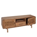 Miniatyrbillede 1 af 6: TV-møbel med skuffe og tre opbevaringsrum i akacietræ, MDF og rattan i teakfarve 160 cm 04_0007867 kastanj
