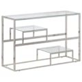Miniatyrbillede 1 af 6: Konsolbord 110 x 35 x 70 cm i rustfrit stål i sølv og hærdet glas DEC031333 Silver