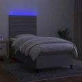 Miniatyrbillede 3 af 6: LED-sengramme med hovedgærde og madras 80x200cm i lys grå stof TDL0209508 Ljusgrått