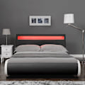 Miniatyrbillede 4 af 4: Dobbeltseng - Ikke specificeret - 180x200 cm - Sort syntetisk læder - LED-belysning - 2 personer svart med vit kant