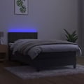 Miniatyrbillede 3 af 6: LED sengegavl med hovedgærde, madras 90 ved 200, grå fløjlsstof