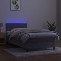 Miniatyrbillede 3 af 6: LED-senge med madras, topmadras og sengegavl 100x200 cm lysegrå fløjlsstof TDL0207922 Grå