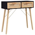 Miniatyrbillede 1 af 6: Praktisk konsolbord med opbevaringsskuffer 80 x 30 x 75 cm massivt fyrretræ / naturlig sort rattan DEC032165 kastanj