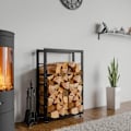 Miniatyrbillede 3 af 6: Range bûches hylde støtte træ til pejs 100x60x25 cm sort metal 10_0003555 kastanj