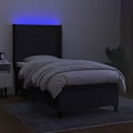 Miniatyrbillede 3 af 6: LED sengramme med hovedgærde madras 80x200cm sort stof TDL0209099