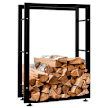 Miniatyrbillede 1 af 6: Range bûches hylde støtte træ til pejs 100x60x25 cm sort metal 10_0003555 kastanj