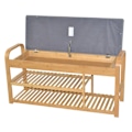 Pikkukuva 4 / 4: Bamboo bench with two natural color shelves and removable gray padded seat.