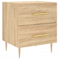 Miniatyrbillede 2 af 6: Sæt med 2 natborde med to skuffer 40 x 35 x 47,5 cm ingeniørtræ i egetræsfarve og jern DEC035243 kastanj