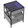 Miniatyrbillede 2 af 6: Natskab med LED-spejl og skuffe 40 x 40 x 51 cm ingeniørtræ grå glas og stål DEC033166 kastanj