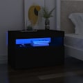 Miniatyrbillede 3 af 6: Sæt med 2 natborde med LED-lys, opbevaringsrum 60 x 35 x 40 cm, sort ingeniørtræ DEC035941 kastanj