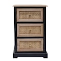 Miniatyrbillede 3 af 6: Kommodesk med opbevaringsplads og 3 skuffer i sort træ og rattan 63x40x28 cm 04_0006510 kastanj