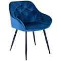 Pikkukuva 2 / 6: 2 kpl design- ja modernityylisiä ruokapöydän tuoleja, sininen samettipäällinen ja mustat metallijalat 10_0001607 Blå