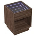 Miniatyrbillede 1 af 6: Sengebord med LED-lys og åbent rum 40 x 40 x 50 cm i brun ingeniørtræ og glas DEC033139 kastanj
