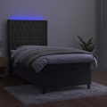 Miniatyrbillede 3 af 6: LED sengestel med grå fløjlshovedgærde, madras 80 x 200