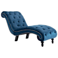 Miniatyrbillede 1 af 6: Meridienne chaise longue sofa til indendørs i blå velour med knopninger DEC026118 Blå