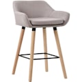 Miniatyrbillede 1 af 6: Bar lounge stool x1 design i skandinavisk stil med taupe stofsæde, ben i træ og fodstøtte i metal 10_0004916 kastanj