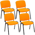 Miniatyrbild 1 av 3: Set om 4 stapelbare besöksstolar i orange tyg för väntrum med 4-fots svart metallunderrede 10_0003194 Metall