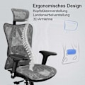 Miniatyrbillede 6 af 6: Ergonomisk kontorstol med drejefunktion og justerbart sæde og ryg, grå mesh-belægning 04_0006217 Grå