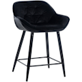 Miniatyrbillede 1 af 6: Barstol høj x1 sæde med tufted effekt i sort velour og sort metal 10_0004891 Metall