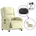 Miniatyrbillede 5 af 6: TV hvilestol med massagerfunktion, elektrisk justerbar, i ægte læder, creme DEC027143 Grädde