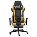 Miniatyrbillede 2 af 6: Kontorstol gaming med drejefunktion og fodskammel i guld og sort PVC DEC026024 Svart