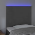 Miniatyrbild 3 av 4: Sänggavel till sovrumsmöbel med LED 80 x 5 x 118/128 mörkgrå sammet