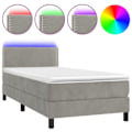 Miniatyrbillede 1 af 6: LED sengramme med hovedgærde madras 90x190cm lys grå velour TDL0208484 Grå