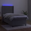 Pikkukuva 3 / 6: LED-sänkykehys vaaleanharmaalla samettipäädyn patjalla 90 x 190 cm