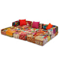Miniatyrbillede 2 af 4: Modulære sofa-puf i stof, 3-personers langsgående sofa i patchwork-stof DEC021223 Lila