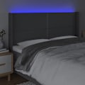 Miniatyrbild 3 av 4: Sänggavel tillbehör säng sovrum möbel med LED 203 x 16 x 118/128 mörkgrå tyg
