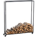 Miniatyrbillede 1 af 5: Bøjle til brænde, hyldestøtte i træ til pejs på hjul 150x100x25 cm i sort metal 10_0003527 kastanj