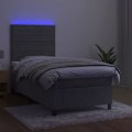 Pikkukuva 3 / 6: LED-sänkykehys vaaleanharmaasta sametista, pääty ja patja 90 x 200 cm