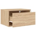 Miniatyrbild 4 av 6: Set med 2 väggmonterade sängbord 50 x 36 x 30 cm med LED-lampor i ingenjörsträ, färg ek DEC036151 kastanj