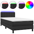 Miniatyrbillede 1 af 6: LED sengestel med satin hovedgærde madras 90 x 200 syntetisk sort Svart