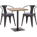 Miniatyrbild 1 av 4: Bistro-set med 2 stolar i grå svart konstläder och bord i ljust trä, industriell design