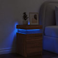 Miniatyrbillede 3 af 6: Nattelampe med LED-lys og skuffer 35 x 39 x 55 cm mørkbrun ingeniørtræ DEC033179 kastanj