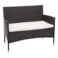 Miniatyrbillede 3 af 4: Havemøbler til balkon i brun polyrotin sofa, stole, bord, cremede puder