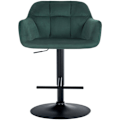 Miniatyrbillede 2 af 6: Barstol høj x1 360° roterende funktion i grøn velour med dekorative sømme, sort metal ben 10_0005270 Metall