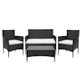 Miniatyrbillede 1 af 4: Salon til balkon have i sort polyrotin, sofa, stole, bord, creme puder